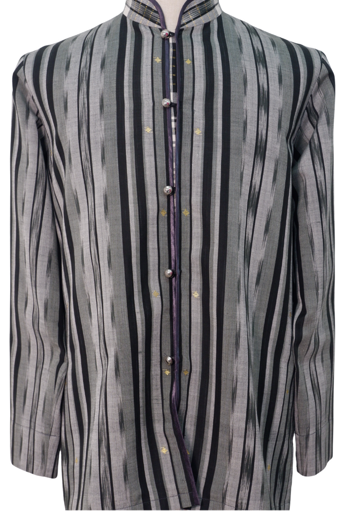 Ikat Striped Men’s Shirt in Royal Pahang Weave