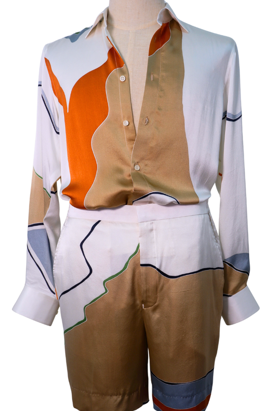 Long-Sleeved Men’s Shirt & Short Pants Ensemble