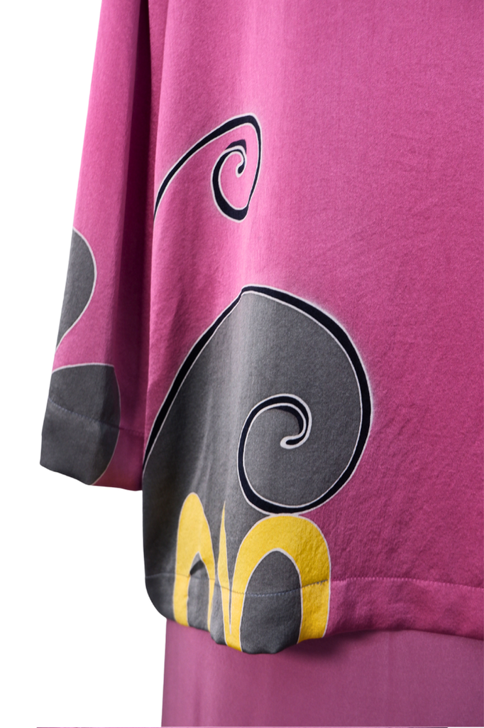 Pussy-Bow Side Blouse & Pareo Batik Ensemble