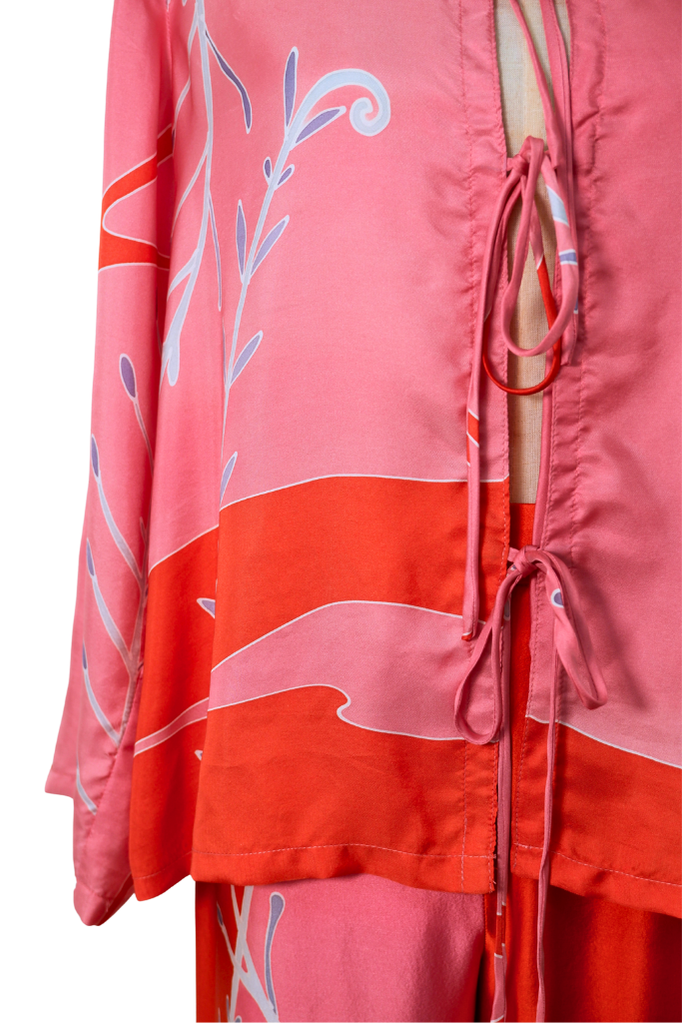 Open-Tie Blouse & Batik Trouser Ensemble